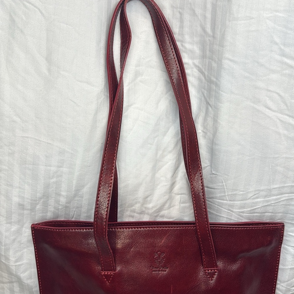 Burgundy Vera Pelle Italian Leather Tote Bag - Picture 3 of 9